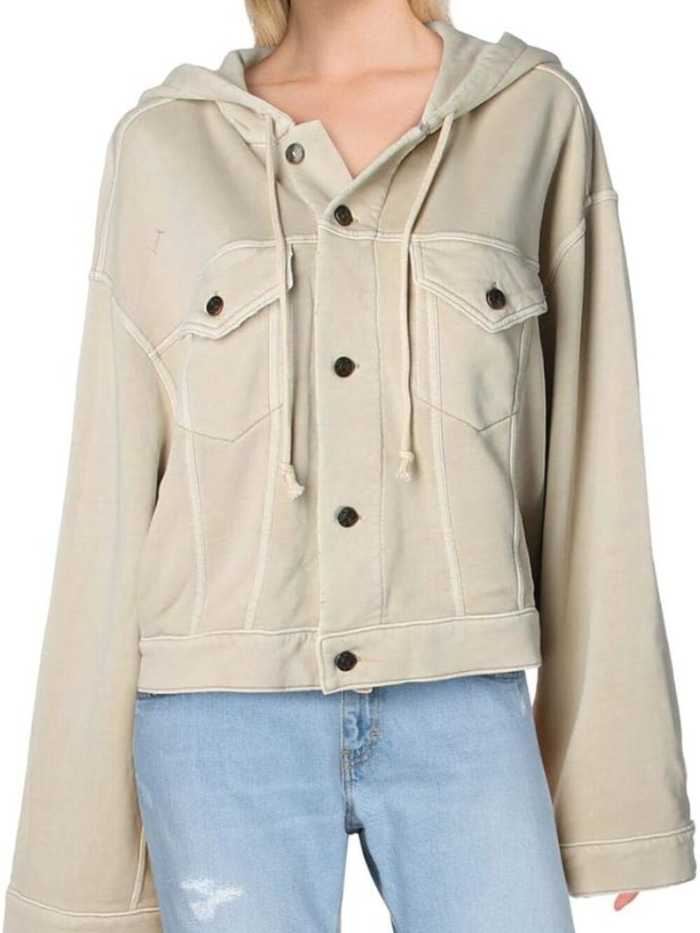 Free People Dreamers Boho Oversized Hooded Sweatshirt Hoodie Jacket, Size XS